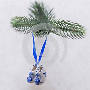 Blue Delftware Christmas tree toy Netherlands closeup shallow D photo