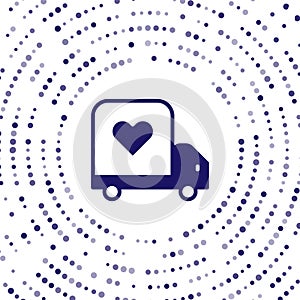Blue Delivery truck with heart icon isolated on white background. Love delivery truck. Love truck valentines day