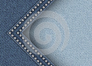 Blue denim banner with angle with silver sequins