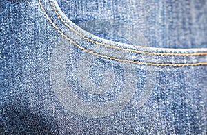 Blue denim blue jean stictched pocket background - blurred