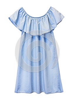 Blue denim flounce fashion female dress isolated. photo