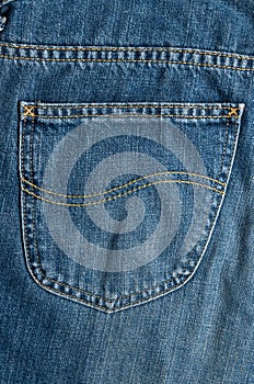 Blue Denim jeans close up detail. Casual Trendy