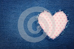 Blue denim jeans with pink heart