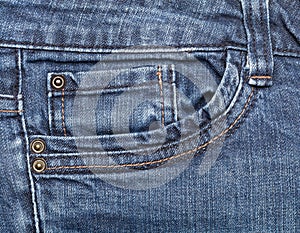 Blue denim jeans pocket close up