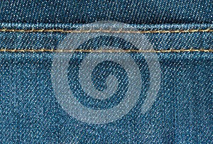 Blue denim jeans texture with seam, background