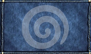 blue denim texture background with stitch seamed frame, copy space photo