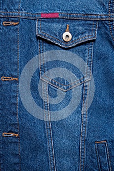 Blue denim texture. Closeup of denim jacket elements. Back for banner, poster or adrift