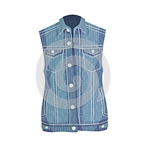 Blue Denim Vest Without Sleeves Vector Fashion Clothing Item