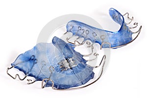 Blue dental brace, orthodontia photo