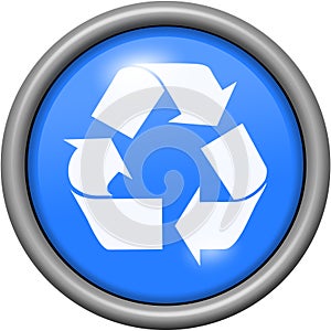 Blue design recycling in round 3D button