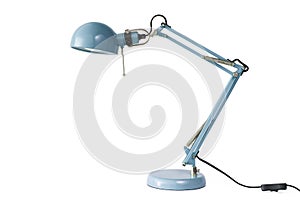 Blue desk lamp isolated on white background