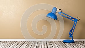 Blue Desk Lamp on Wooden Floor in the Room