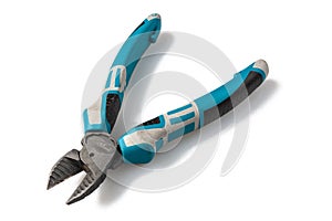 Blue diagonal pliers side cutters isolated on white background