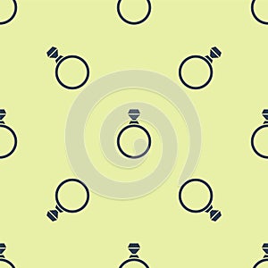 Blue Diamond engagement ring icon isolated seamless pattern on yellow background. Vector Illustration