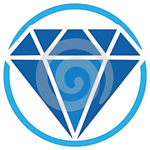 Blue diamond illustration inside a circle. Diamond logo template concept