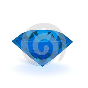 Blue diamond on isolated white in 3D rendering