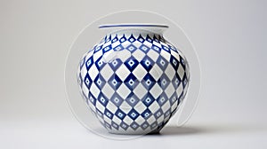 Blue Diamond Pattern Vase In Fujifilm Provia Style