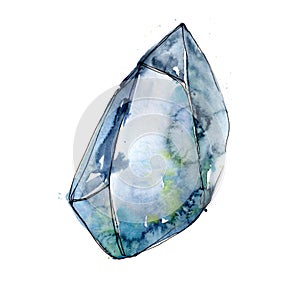 Blue diamond rock jewelry mineral. Isolated illustration element.