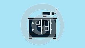 Blue Diesel power generator icon isolated on blue background. Industrial and home immovable power generator. 4K Video