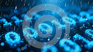 Blue Binary Code Rain Digital Technology Background
