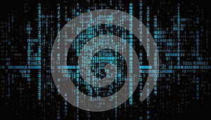 Blue digital background. Random binary code