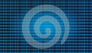 Blue digital background with repeating binary code pattern for modern technology and cybersecurity design