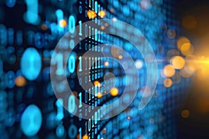 Blue Digital Binary Code Data Flow Stream Background, Cyberspace Concept. 3D illustration