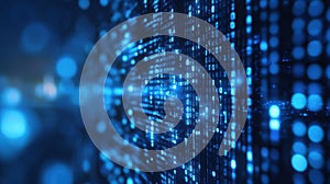 Blue digital binary code flowing. Data stream concept. Abstract technology background. Computer screen with numbers. Matrix style