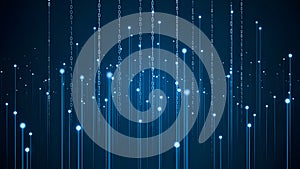 Blue digital binary code stream with glowing dots