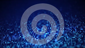 Blue digital binary data code on screen