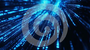 Blue digital binary data on computer screen background