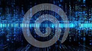 Blue Digital Binary Data on Computer Screen Background AI Generated