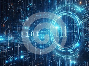 Blue digital binary data earth computer screen background - technology