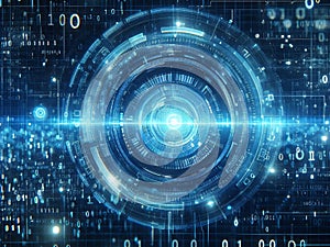 Blue digital binary data earth computer screen background - technology