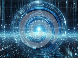 Blue digital binary data earth computer screen background - technology