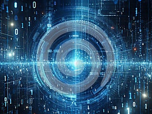 Blue digital binary data earth computer screen background - technology