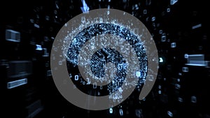 Blue digital brain concept - computer circuit with binary code