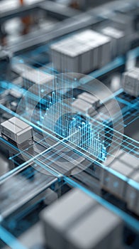 Blue Digital Circuit Board With Glowing Data Lines And Electronic Components Macro View