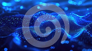 Blue digital data flowing network wave background
