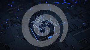 Blue digital data processing and analysis 3D rendering illustration