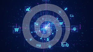 Blue digital ecommerce network with global data connections 4k ai