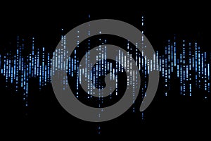 Blue digital equalizer audio sound waves on black background, stereo sound effect signal photo