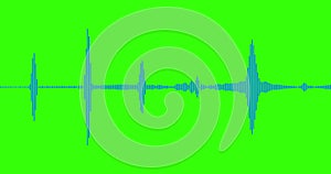 Blue digital equalizer audio spectrum sound waves on chroma key green screen background, stereo sound effect signal