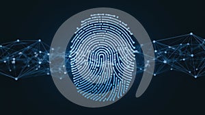 Fingerprint Scan Connected to Digital Network on Dark Background