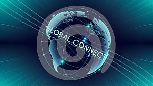 Blue digital globe with binary code and network lines