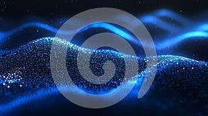 Blue Digital Landscape Abstract Binary Data Flow, Technology Background for Big Data Visualization