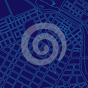 Blue digital map of a generic city