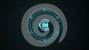Blue digital money logo with rotation HUD UI circle technology interface and futuristic elements abstract background finance