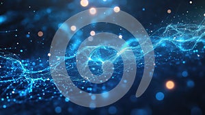 Blue digital network data stream connecting points in abstract cyberspace