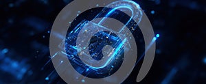 The blue digital padlock symbolizing cybersecurity and data protection..AI generated image